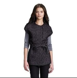 Tory Burch Tweed Wool Vest With Black Leather Trim
